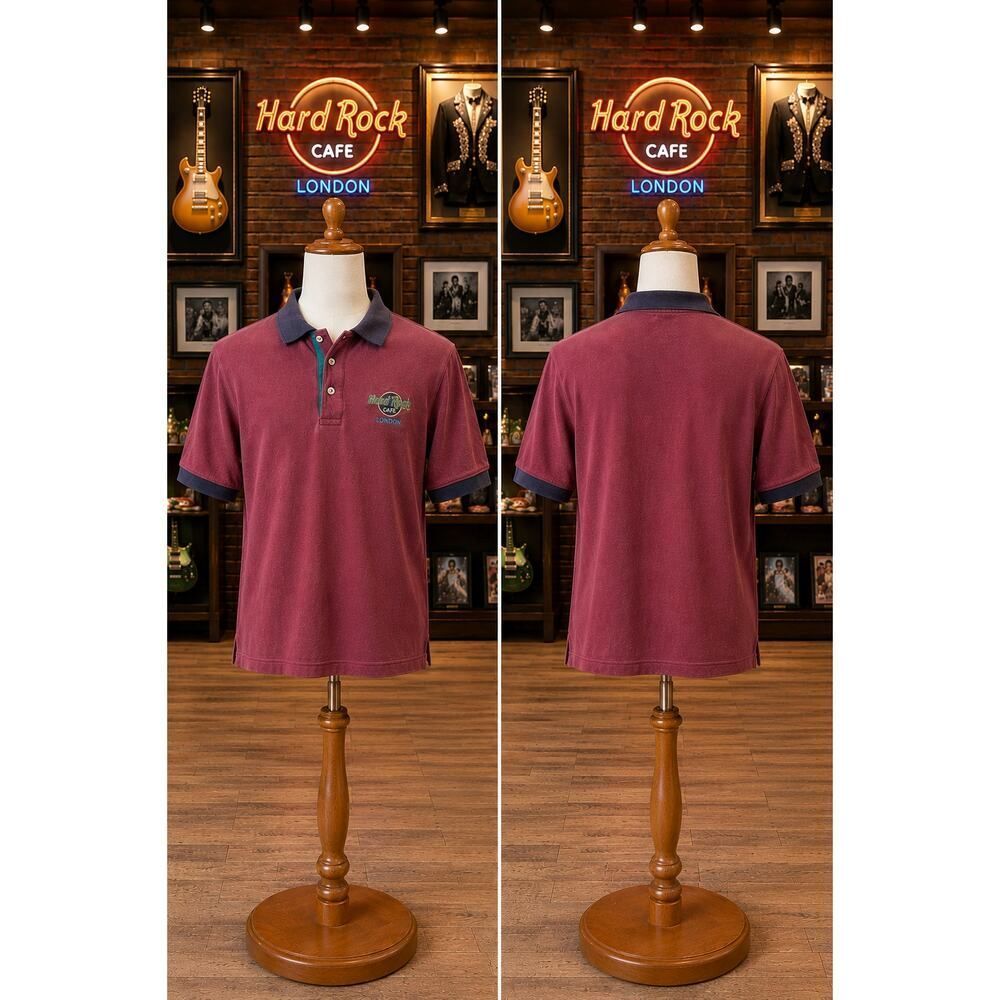 Vintage Hard Rock Cafe London Polo Shirt Medium Embroidered Logo